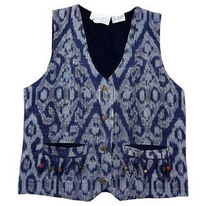 Vintage Passports Pier 1 Imports Button Aztec Tapestry Woven Vest Size Small